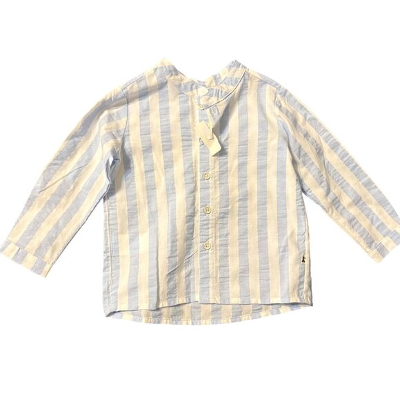 Baby Striped Long-Sleeve Shirt 12 Months Petit Indi Cotton Blend Blue White NWT - Picture 2 of 4